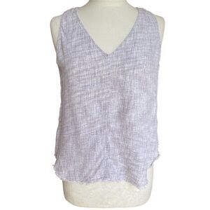 Cloth & Stone Sz XS Anthropologie Linen Blend Crosshatch Sleeveless Frayed Tank